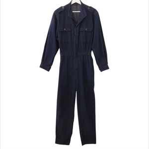 Calvin Klein Vintage Denim Jumpsuit Utility Boiler Long Sleeve Dark Wash